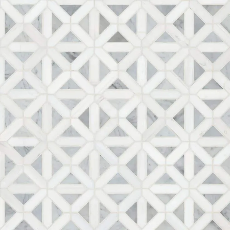 MSI Geometrica 12 in. x 12 in. x 10mm Bianco Dolomite Polished Marble Mesh-Mounted Mosaic Tile (10 sq. ft. / case), photo 7 of 8