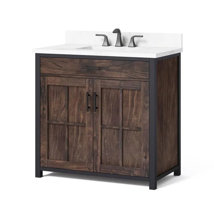 Drysdale 36 in. Wx 34.5 in. H Bath Vanity in Sable with Engineered Stone Vanity Top in Lgt Vein Carrera with White Basin, photo 10 of 10