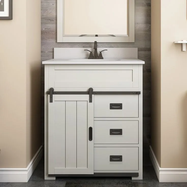 Style Selections Morriston 48-in Distressed Java Single Sink Bathroom Vanity with White Engineered Stone Top, photo 9 of 9