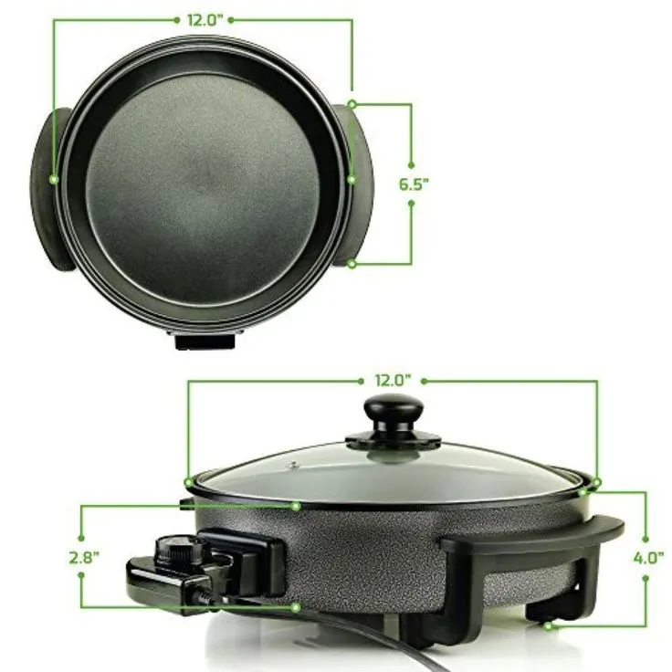 12 In. Black Non Stick Electric Skillet Aluminum Body and Tempered Glass Lid, Removable Temperature Knob, photo 8 of 12