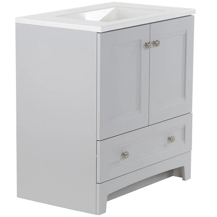 Delridge 30 in. W x 19 in. D Bath Vanity in Pearl Gray with Cultured Marble Vanity Top in White with White Sink, photo 10 of 11