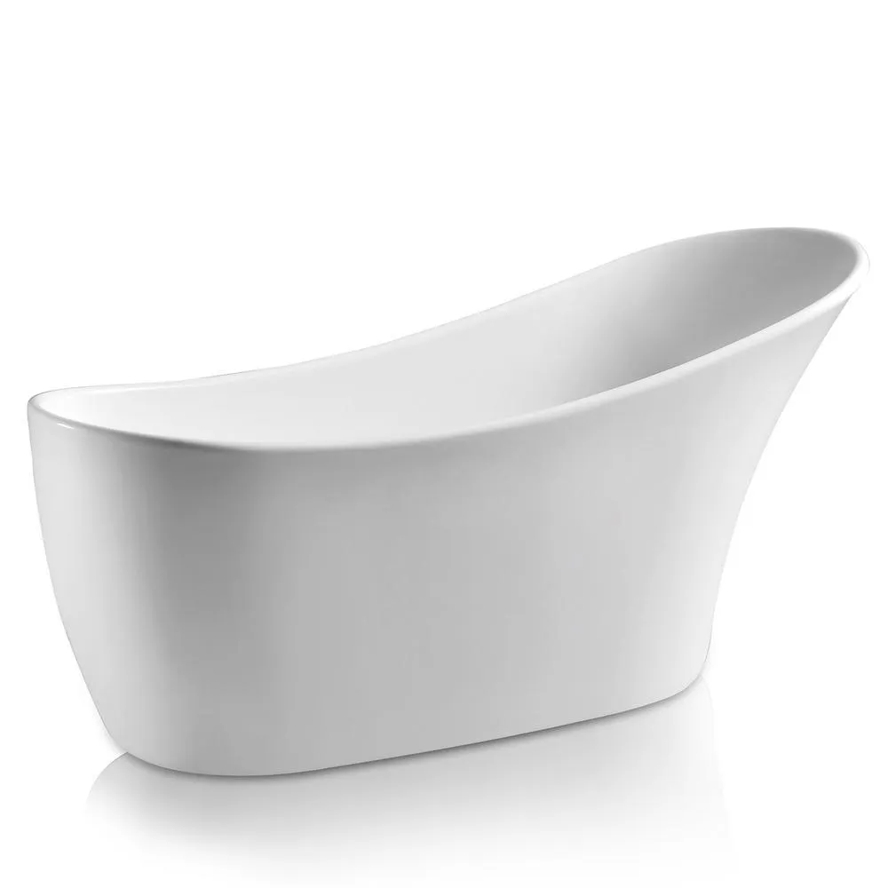 59 in. Fiberglass Center Drain Oval Double Ended Flatbottom Freestanding Bathtub in Glossy White, photo 4 of 5