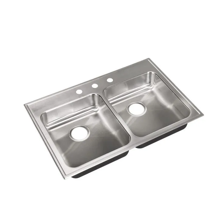 2-Bowl, Drop-In, ADA with Faucet Ledge, 18-Gauge, SS Sink, 2-Compartment, O.D. 22 in. x 33 in. 3-Hole, Drain Center Rear, photo 4 of 7