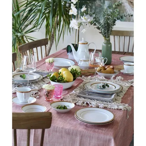 Charlotta Gold White Porcelain 60 Piece Dinnerware Set, Service for 12