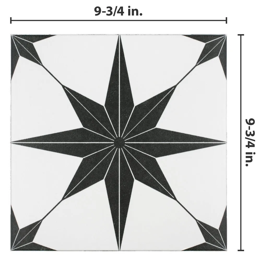 Merola Tile Stella Nero Encaustic 9-3/4 in. x 9-3/4 in. Porcelain Floor and Wall Tile, photo 5 of 8