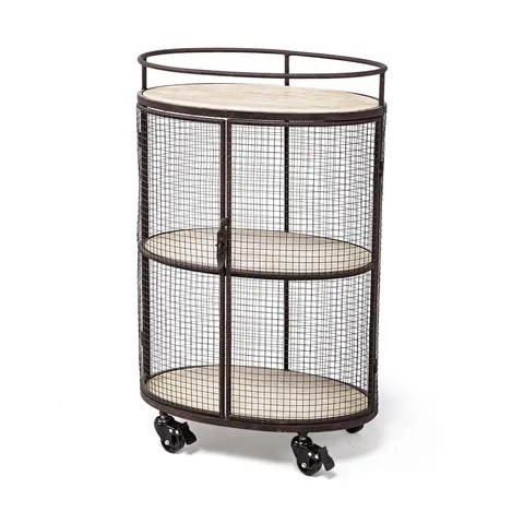 Black Metal Base with Wood Top Rolling Kitchen Cart
