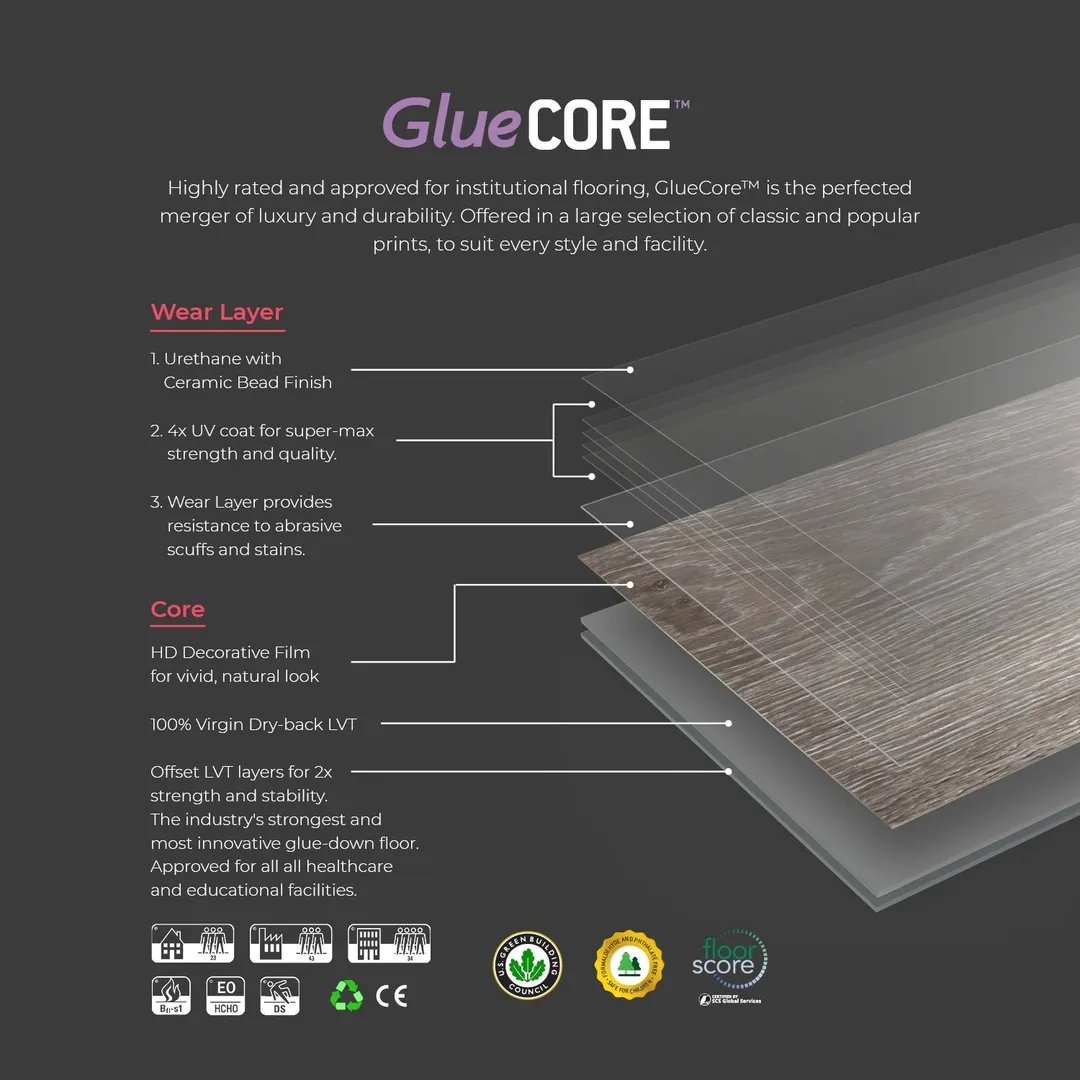 Lucida USA Gluecore Woodmere Brown 22-mil x 7-3/32-in W x 48-in L Waterproof Glue Down Luxury Vinyl Plank Flooring (40-sq ft/ Carton), photo 16 of 16