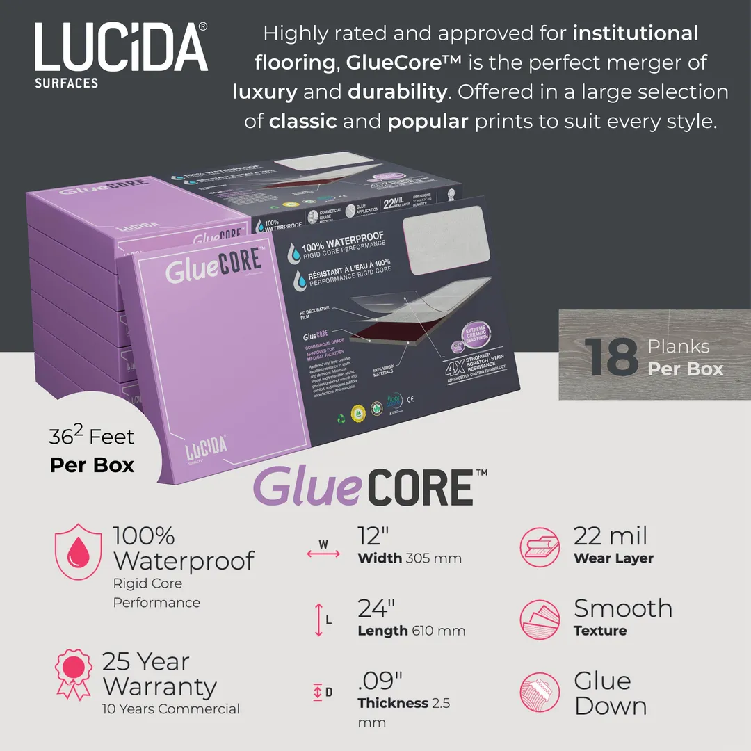 Lucida USA Gluecore Whitstone White 22-mil x 12-in W x 24-in L Waterproof Glue Down Luxury Vinyl Plank Flooring (36-sq ft/ Carton), photo 15 of 16
