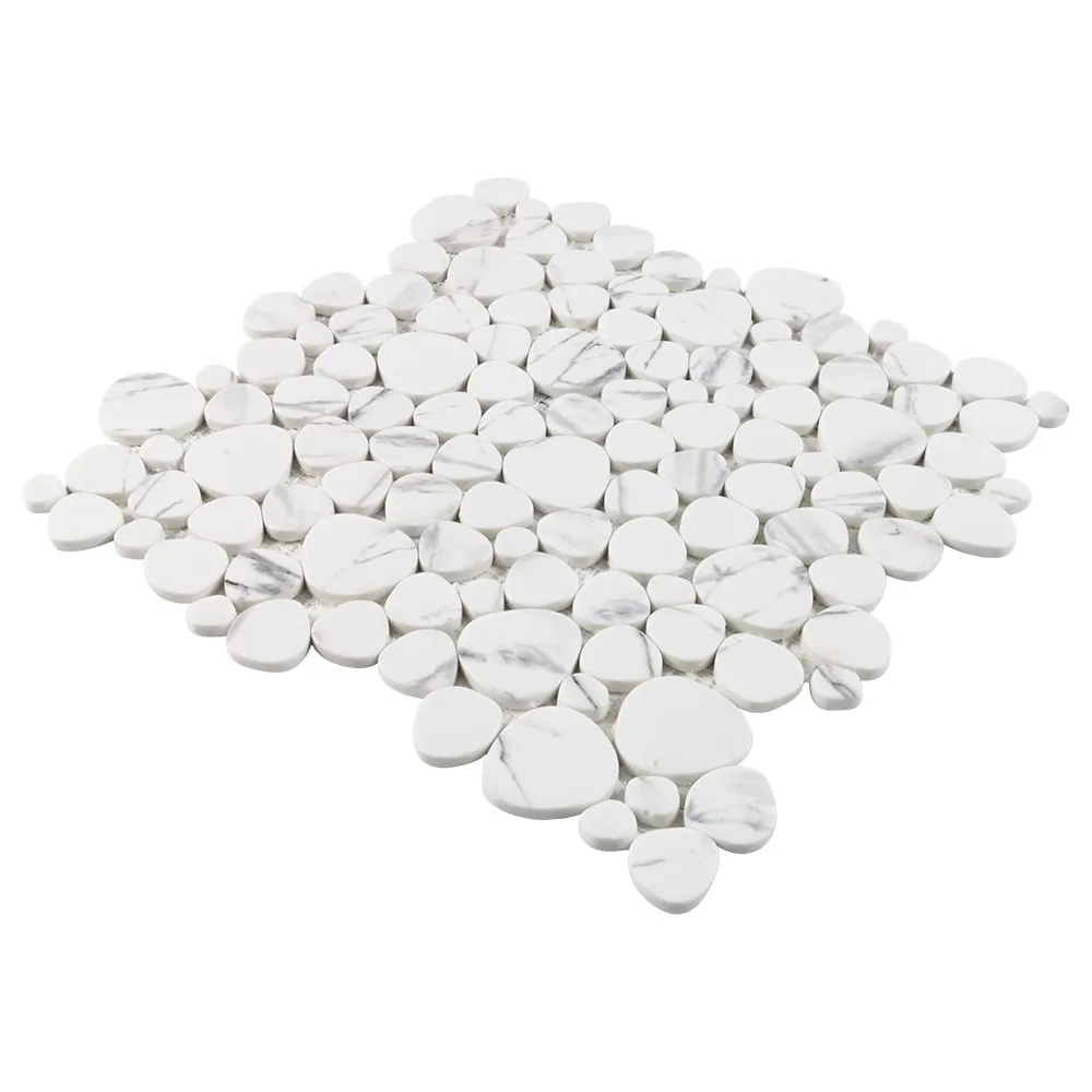 Elida Ceramica Stonescape White Marble 12-in x 12-in Carrara-Look Recycled Glass Pebble Mosaic Floor and Wall Tile (1.001-sq ft per Piece), photo 2 of 8