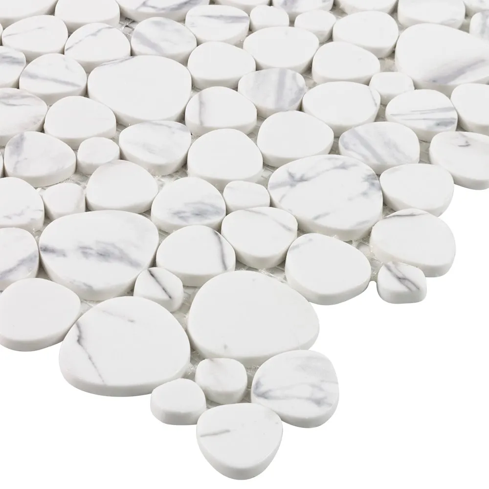 Elida Ceramica Stonescape White Marble 12-in x 12-in Carrara-Look Recycled Glass Pebble Mosaic Floor and Wall Tile (1.001-sq ft per Piece), photo 3 of 8