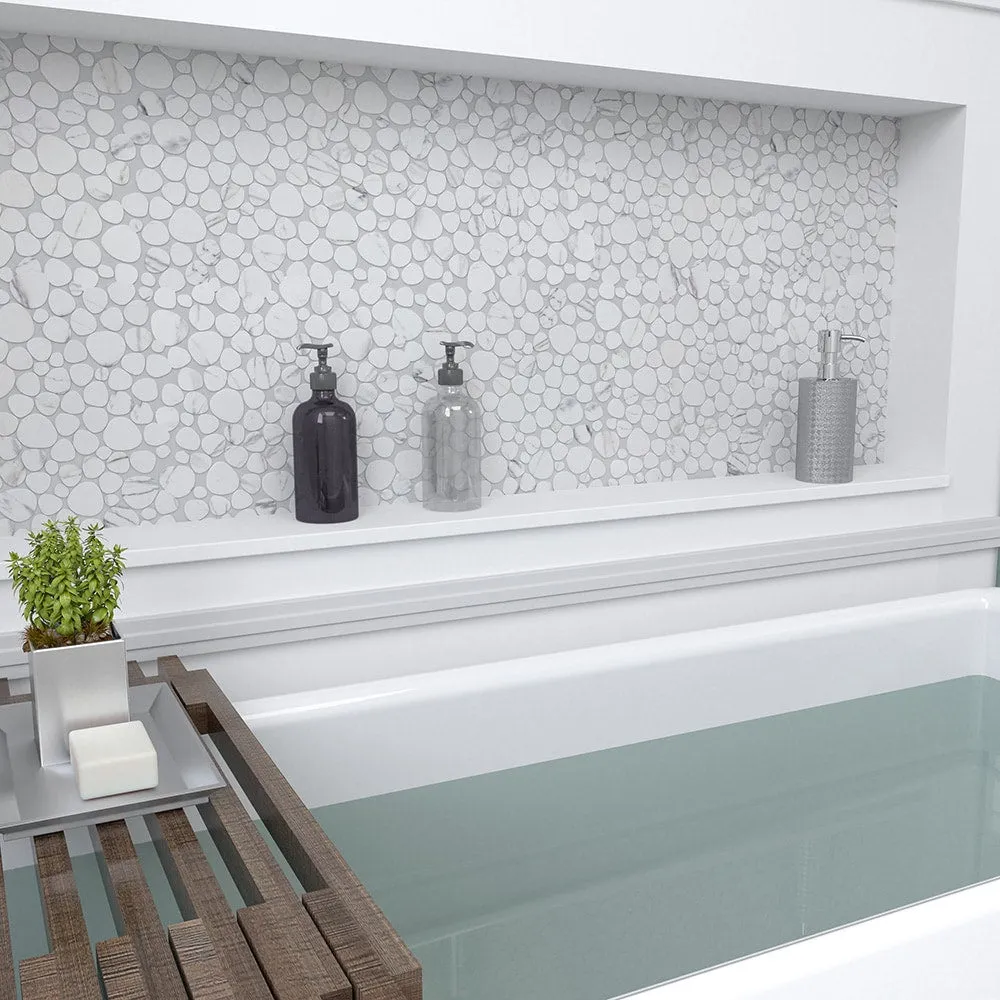 Elida Ceramica Stonescape White Marble 12-in x 12-in Carrara-Look Recycled Glass Pebble Mosaic Floor and Wall Tile (1.001-sq ft per Piece), photo 6 of 8