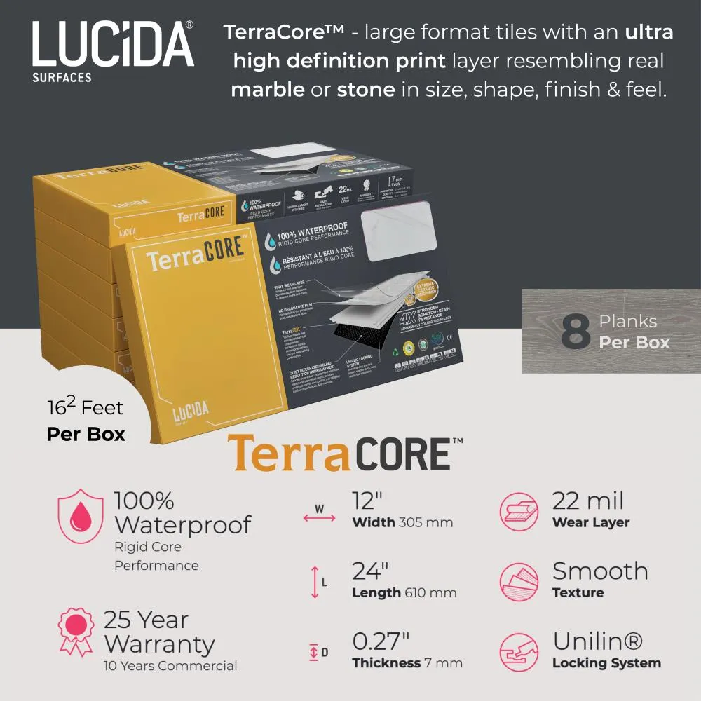 Lucida USA Terracore Calacatta Gray 22-mil x 12-in W x 24-in L Waterproof Interlocking Luxury Vinyl Plank Flooring (16-sq ft/ Carton), photo 16 of 18