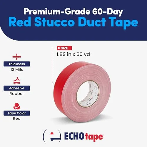 ECHOtape Premium Grade 60-Day Stucco Duct Tape, Red, 1.89 in. x 60 yd, Weather-Resistant Cloth Tape, photo 5 of 5