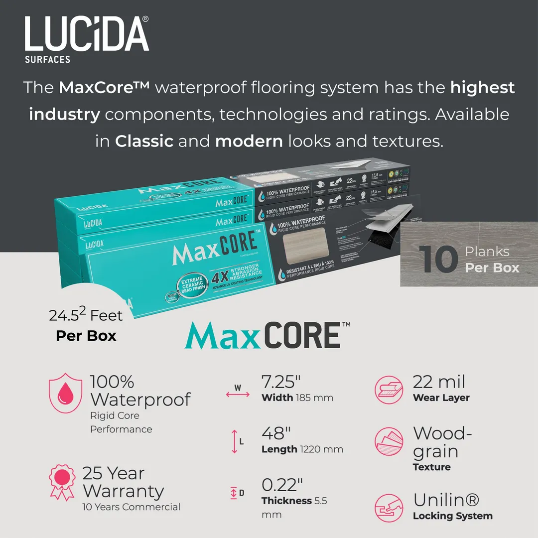 Lucida USA Maxcore Piano Black 28-mil x 7-3/32-in W x 48-in L Waterproof Interlocking Luxury Vinyl Plank Flooring (24.5-sq ft/ Carton), photo 15 of 19