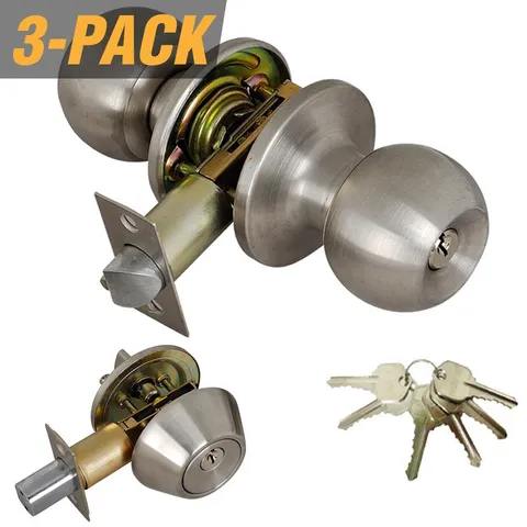 Stainless Steel Entry Door Knob Combo Lock Set with Deadbolt and 18 Keys Total