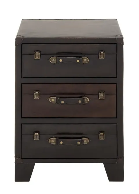 Dark Brown Vintage Faux Leather 3-Drawer Accent Chest