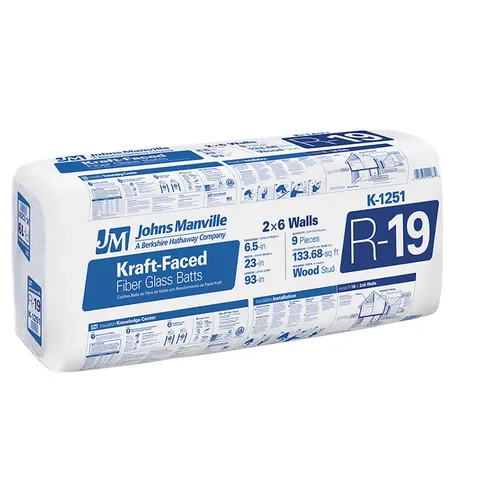 R-19 Kraft-Faced Fiberglass Batt Wall Insulation