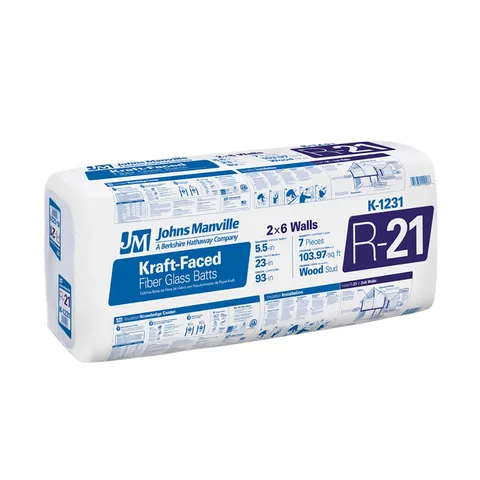 (Johns Manville) R-21 Kraft-Faced Fiberglass Batt Insulation