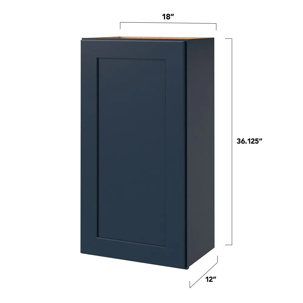 allen + roth Port 18-in W x 36.125-in H x 12-in D Navy Wall Fully Assembled Cabinet (Flat Panel Shaker Door Style), photo 5 of 18