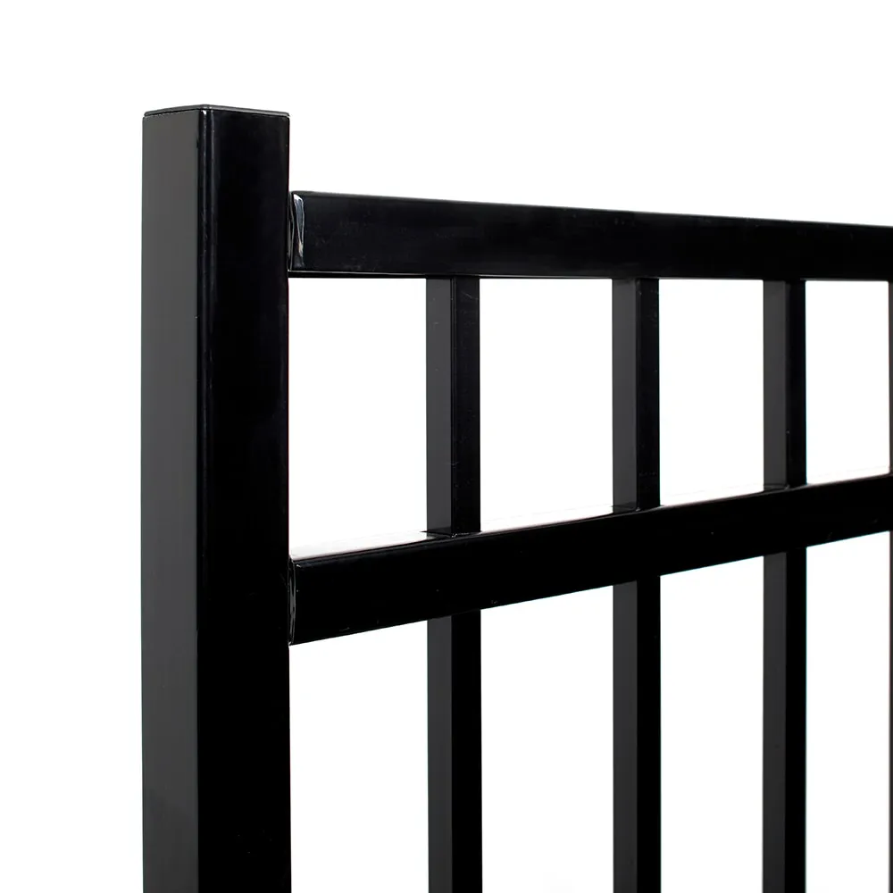 Fortress Building Products Versai 5-ft H x 4-ft W Gloss Black Powder-coated Galvanized Steel Spaced Picket Flat-top Privacy Walk-thru Fence Gate, photo 3 of 6