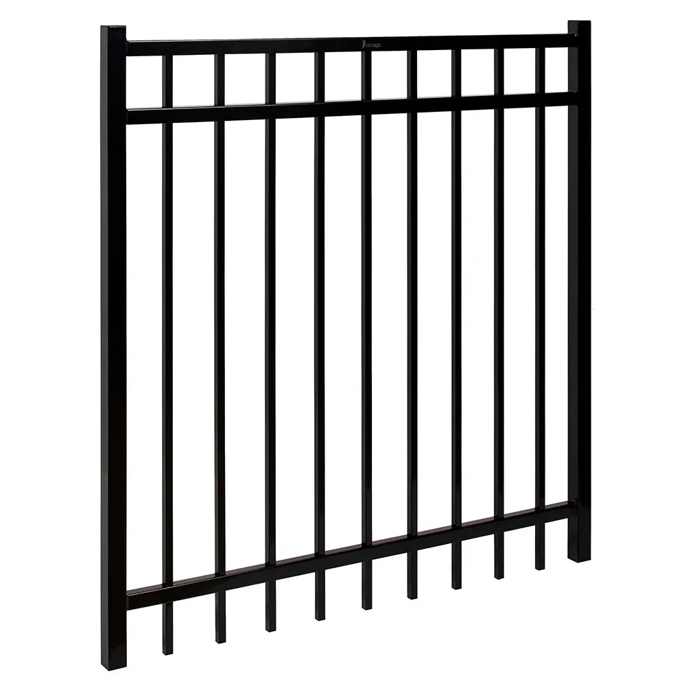 Fortress Building Products Versai 4-ft H x 4-ft W Gloss Black Powder-coated Galvanized Steel Spaced Picket Flat-top Privacy Walk-thru Fence Gate, photo 3 of 7