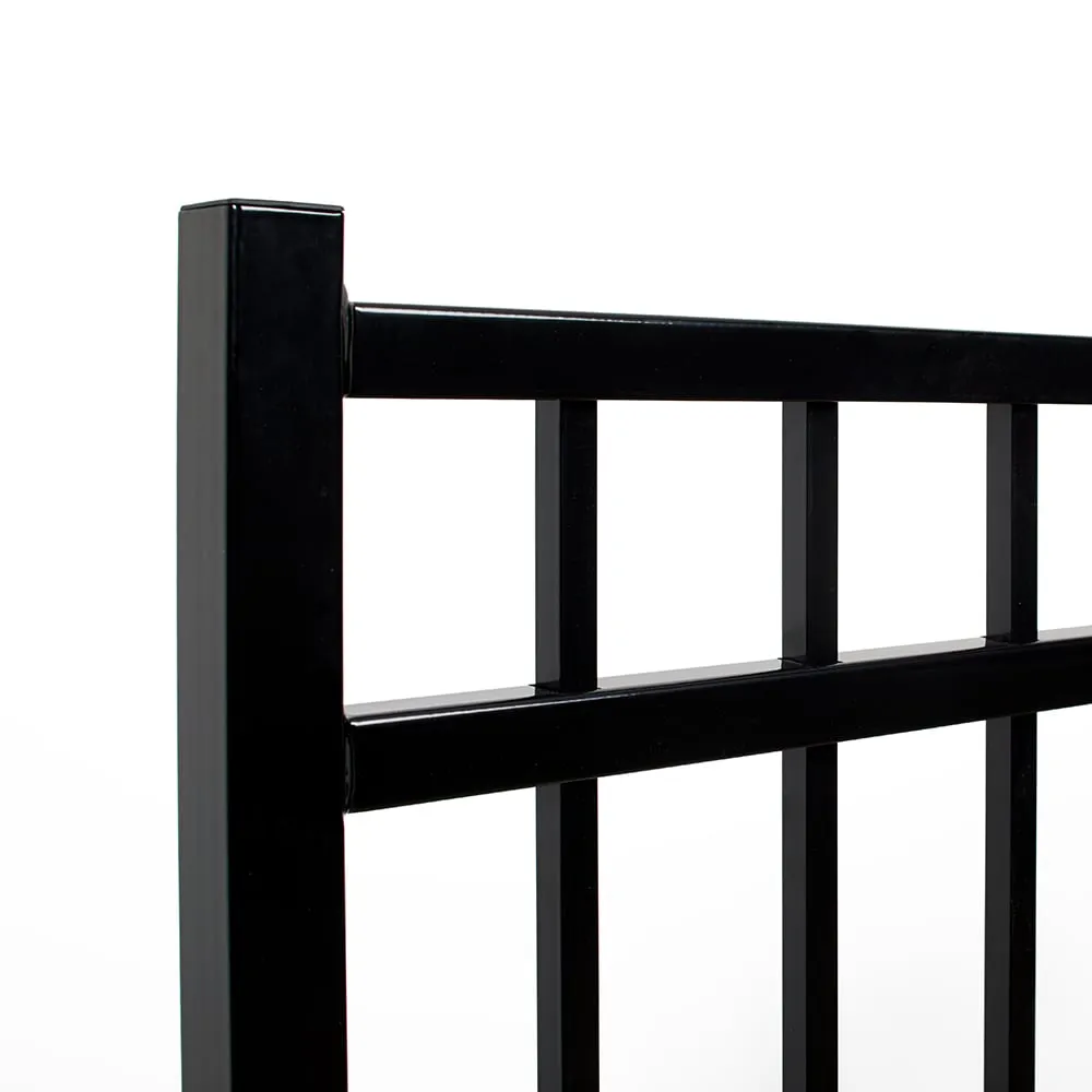 Fortress Building Products Versai 4-ft H x 4-ft W Gloss Black Powder-coated Galvanized Steel Spaced Picket Flat-top Privacy Walk-thru Fence Gate, photo 4 of 7