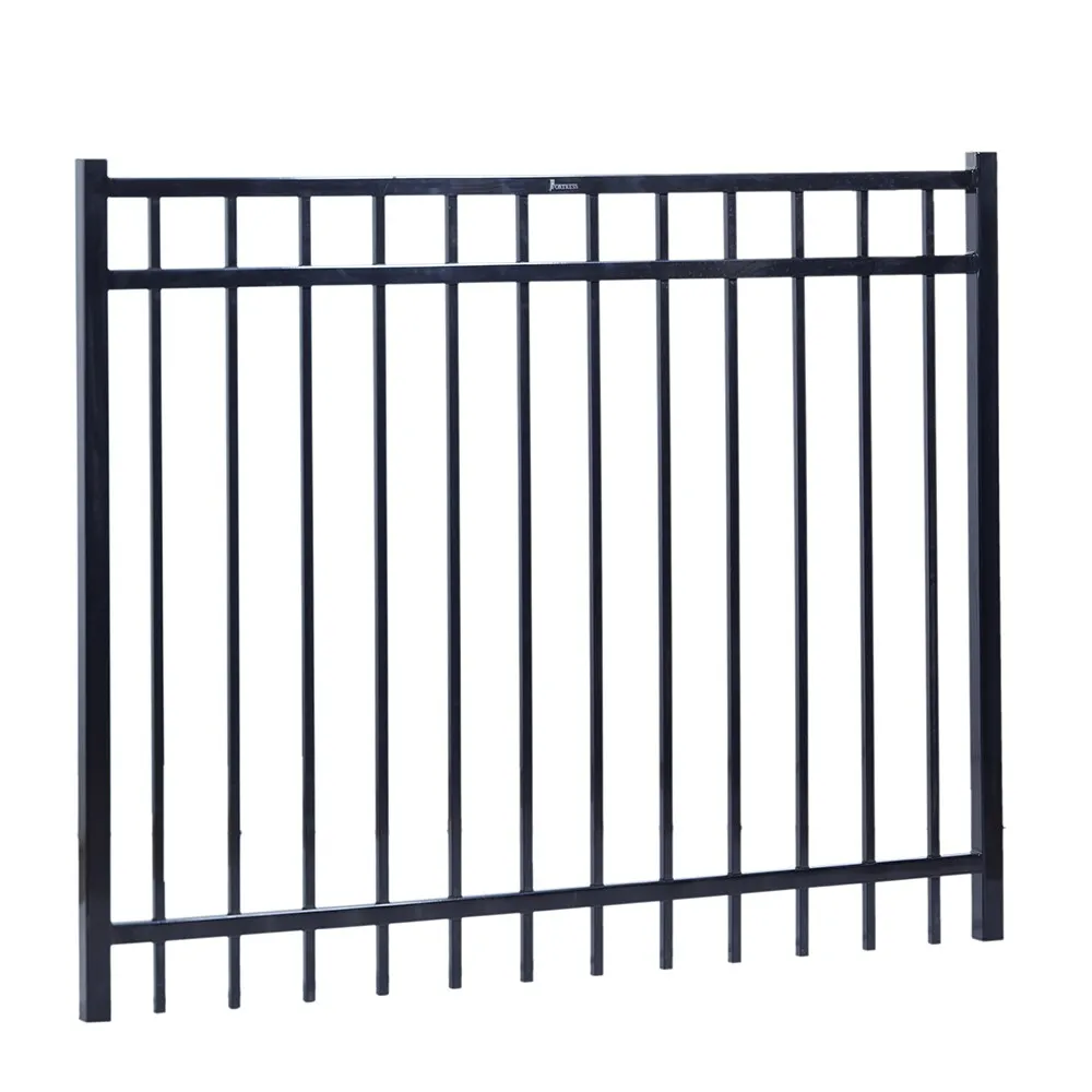 Fortress Building Products Versai 4-ft H x 5-ft W Gloss Black Powder-coated Galvanized Steel Spaced Picket Flat-top Privacy Walk-thru Fence Gate, photo 3 of 7