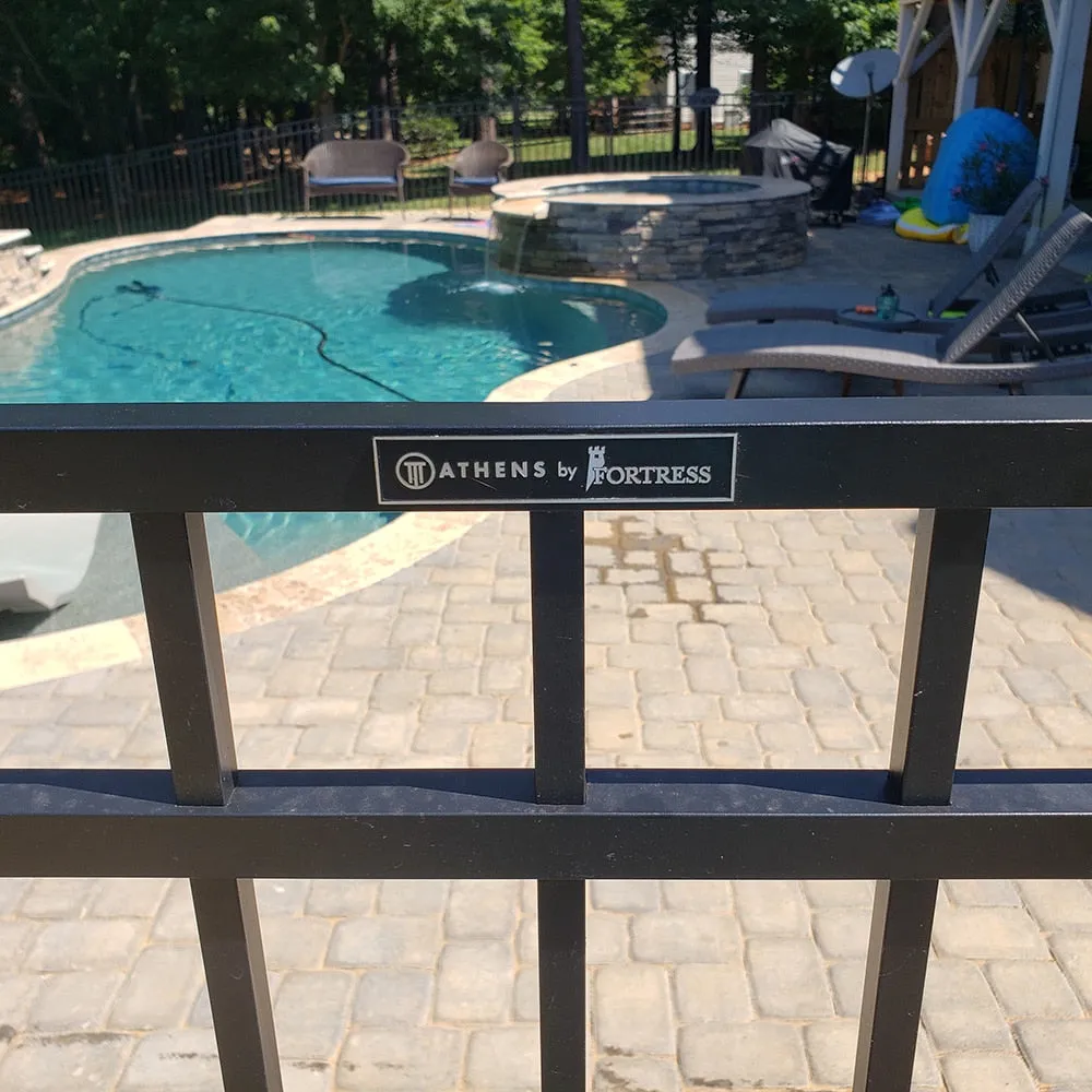 Fortress Building Products Athens 4-ft H x 4-ft W Gloss Black Powder-coated Aluminum Spaced Picket Flat-top Privacy Walk-thru Fence Gate, photo 6 of 6
