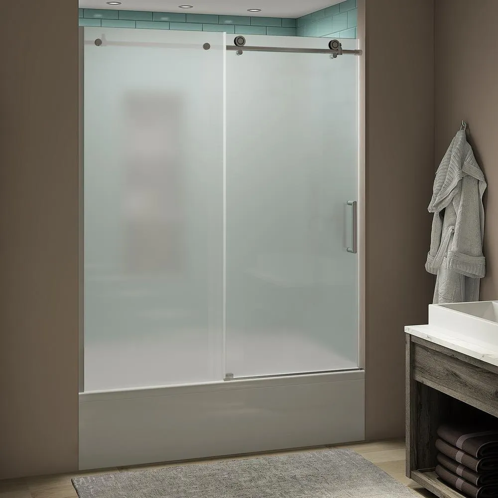 Coraline XL 56 - 60 in. x 70 in. Frameless Sliding Tub Door with StarCast Clear Glass in Brushed Gold, Left Opening, photo 11 of 23