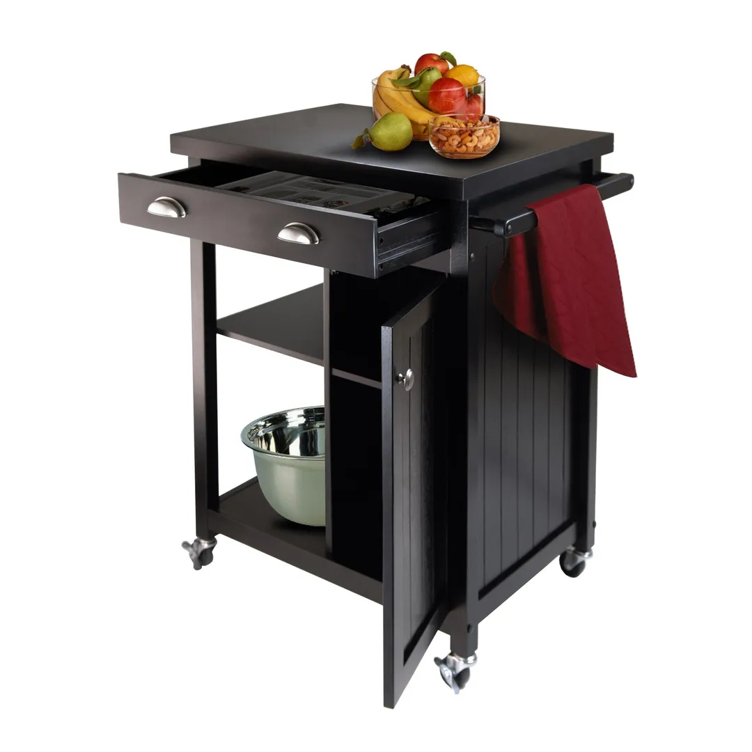 Winsome Wood Black Composite Base with Composite Wood Top Rolling Kitchen Cart (19.37-in x 27.76-in x 34-in), photo 4 of 6