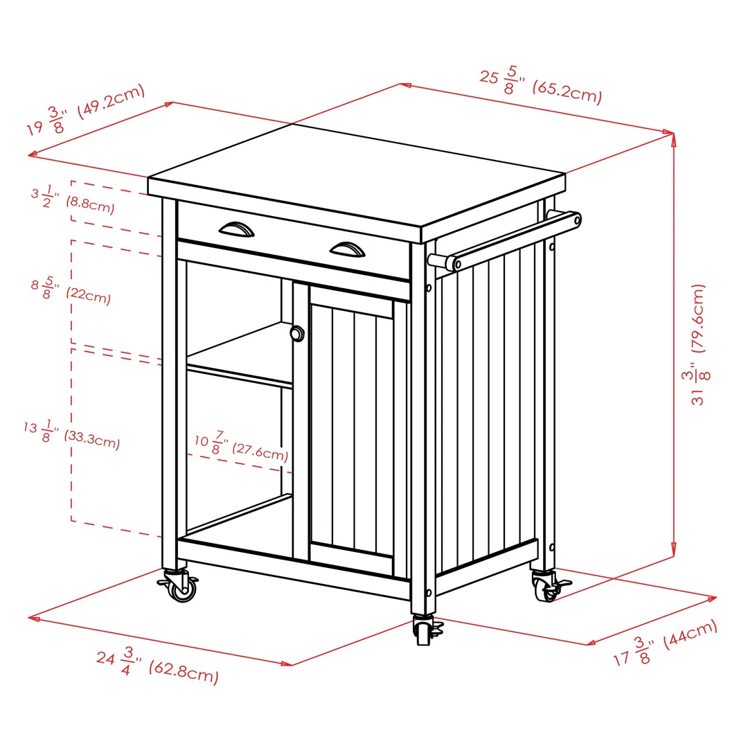 Winsome Wood Black Composite Base with Composite Wood Top Rolling Kitchen Cart (19.37-in x 27.76-in x 34-in), photo 5 of 6
