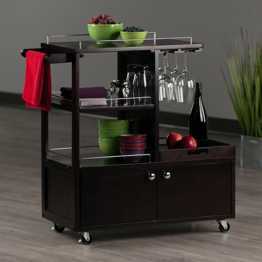 Winsome Wood Brown Composite Base with Composite Wood Top Rolling Kitchen Cart (16.77-in x 34.25-in x 34.37-in), photo 10 of 12
