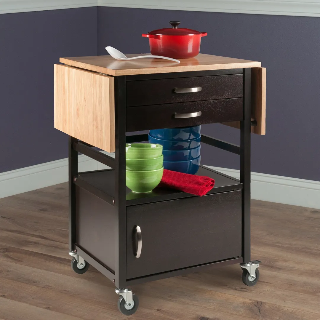 Winsome Wood Wood Base with Wood Top Rolling Kitchen Cart (20.08-in x 43.23-in x 33.54-in), photo 12 of 14