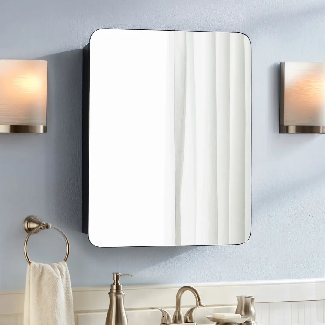 allen + roth 20-in x 26-in Surface/Recessed Mount Gold Mirrored Soft Close Medicine Cabinet, photo 3 of 12