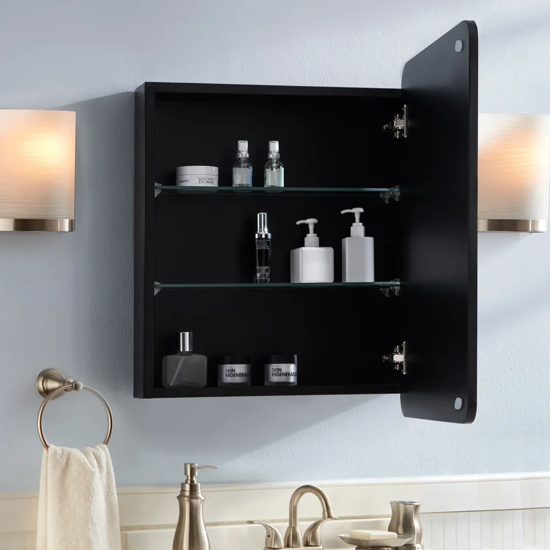 allen + roth 20-in x 26-in Surface/Recessed Mount Matte Black Mirrored Soft Close Medicine Cabinet, photo 10 of 10