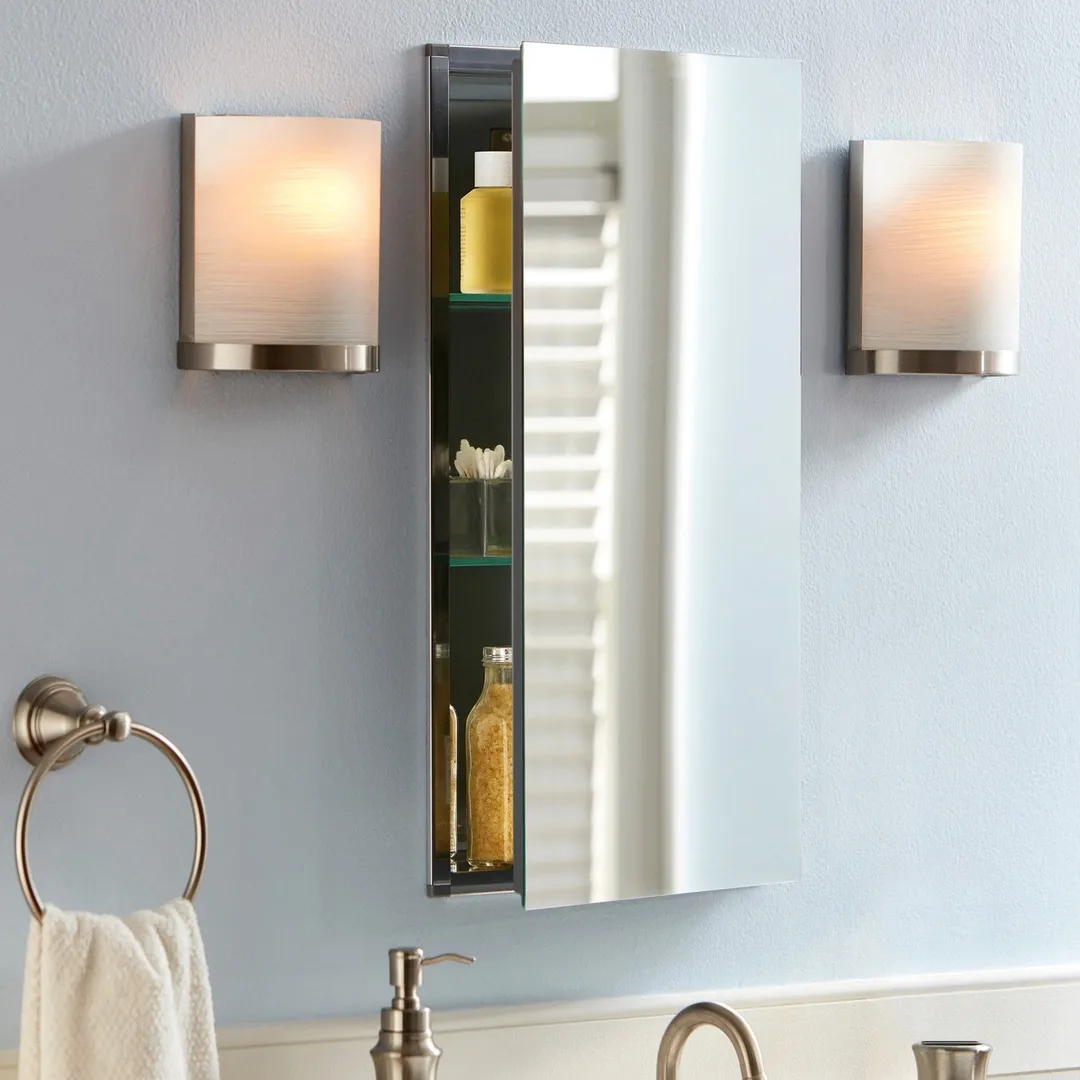 allen + roth 15-in x 26-in Fog Free Surface/Recessed Mount Silver Mirrored Soft Close Medicine Cabinet, photo 13 of 14