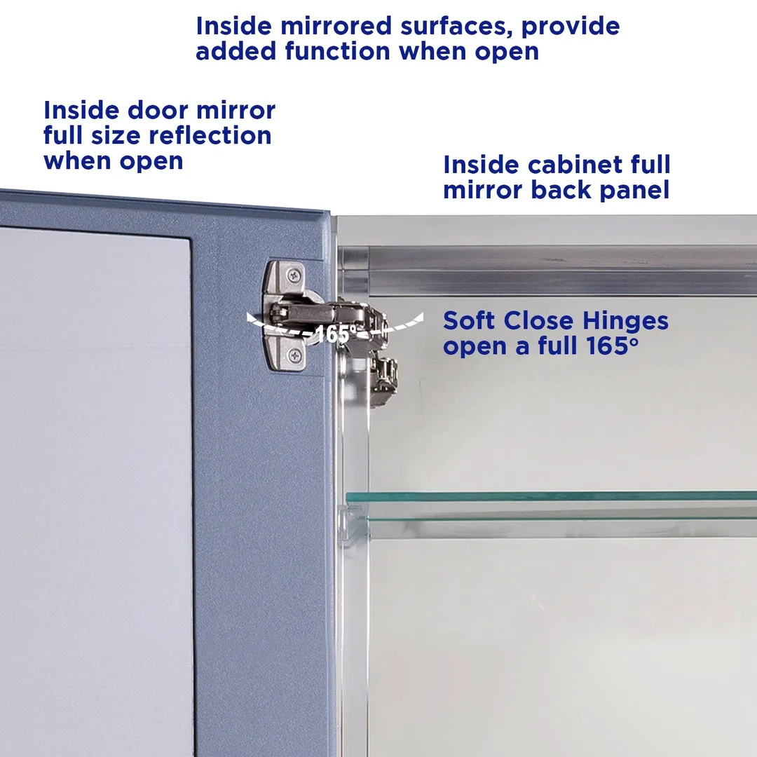 allen + roth 16-in x 20-in Fog Free Surface/Recessed Mount Silver Mirrored Soft Close Medicine Cabinet, photo 8 of 14