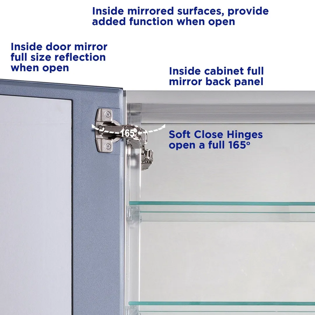 allen + roth 20-in x 26-in Fog Free Surface/Recessed Mount Silver Mirrored Soft Close Medicine Cabinet, photo 9 of 14
