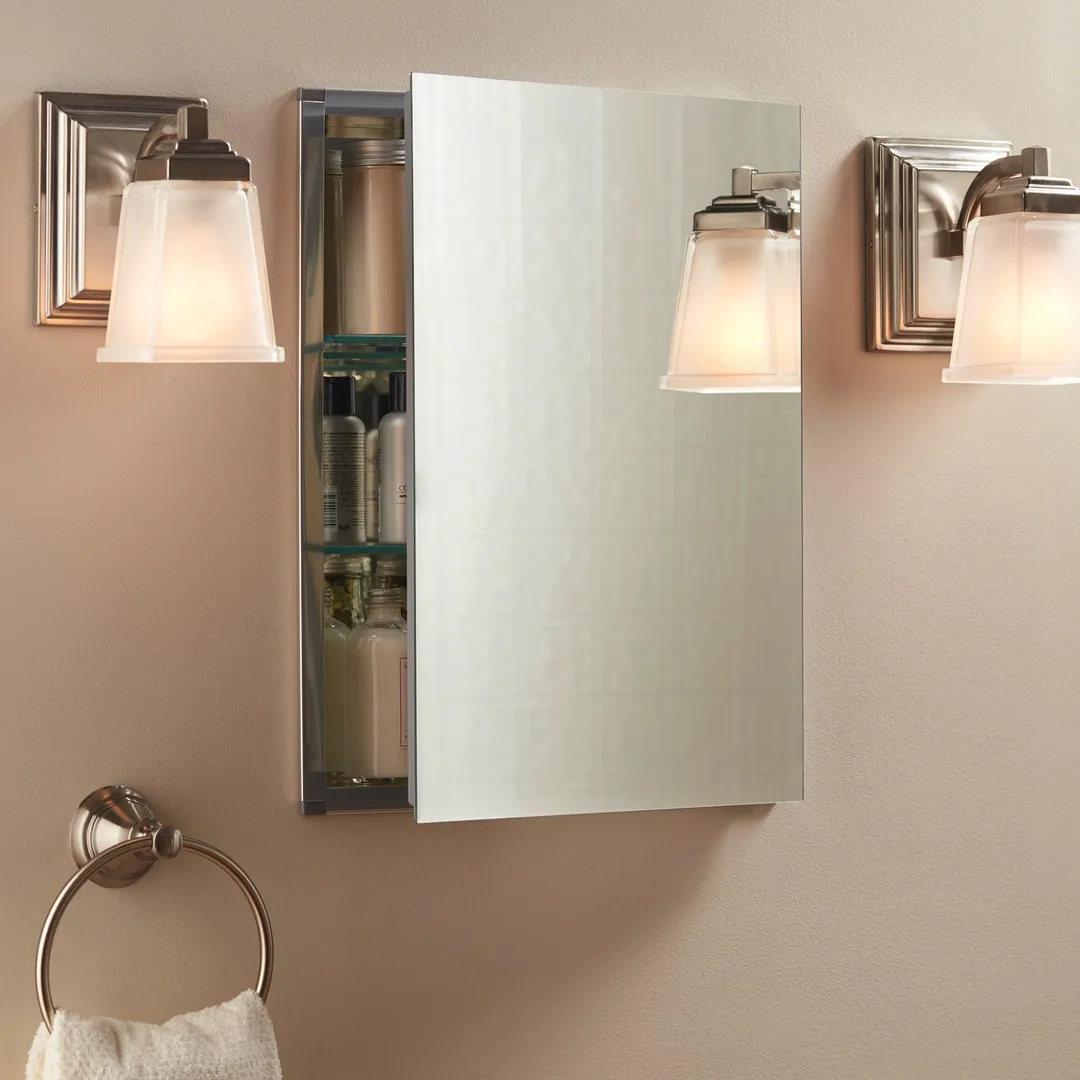 allen + roth 16-in x 20-in Fog Free Surface/Recessed Mount Silver Mirrored Soft Close Medicine Cabinet, photo 13 of 14
