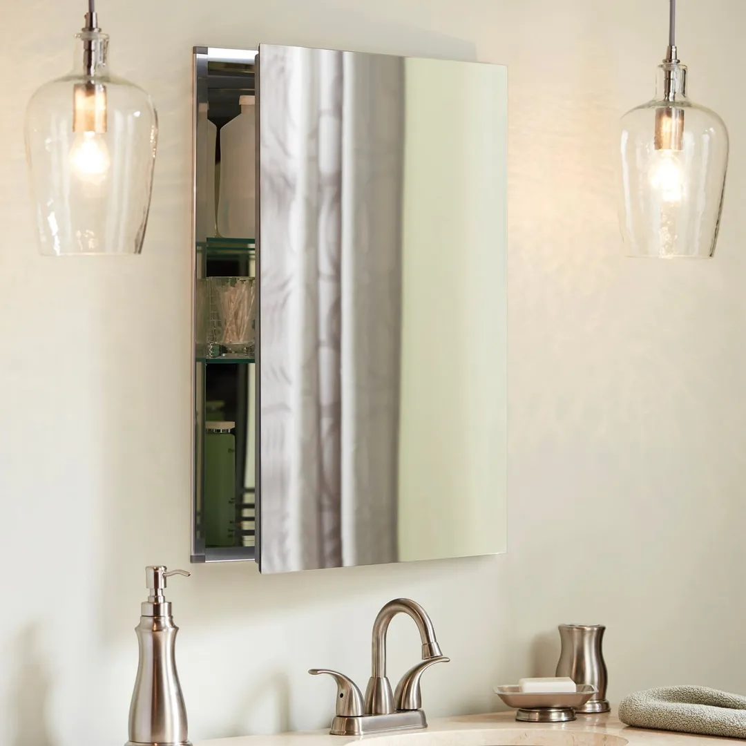 allen + roth 20-in x 26-in Fog Free Surface/Recessed Mount Silver Mirrored Soft Close Medicine Cabinet, photo 13 of 14