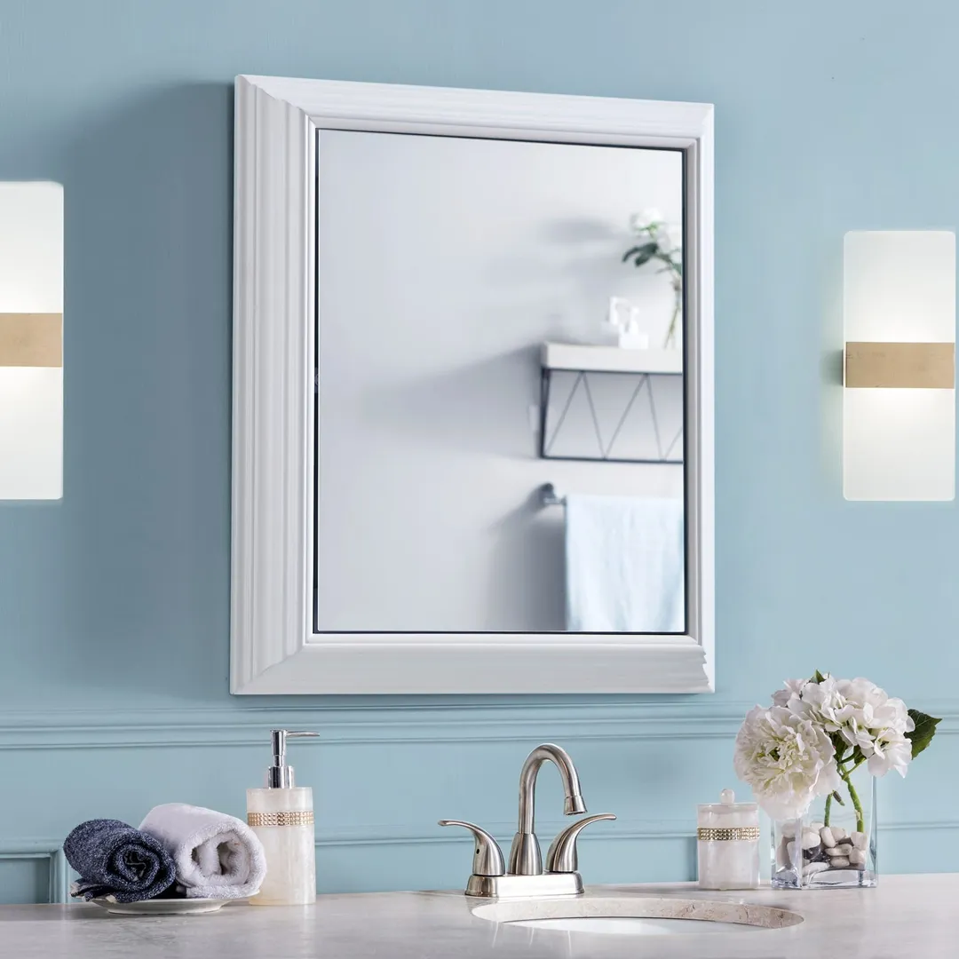allen + roth 22.5-in x 27.5-in Fog Free Surface Mount White Mirrored Soft Close Medicine Cabinet, photo 12 of 14