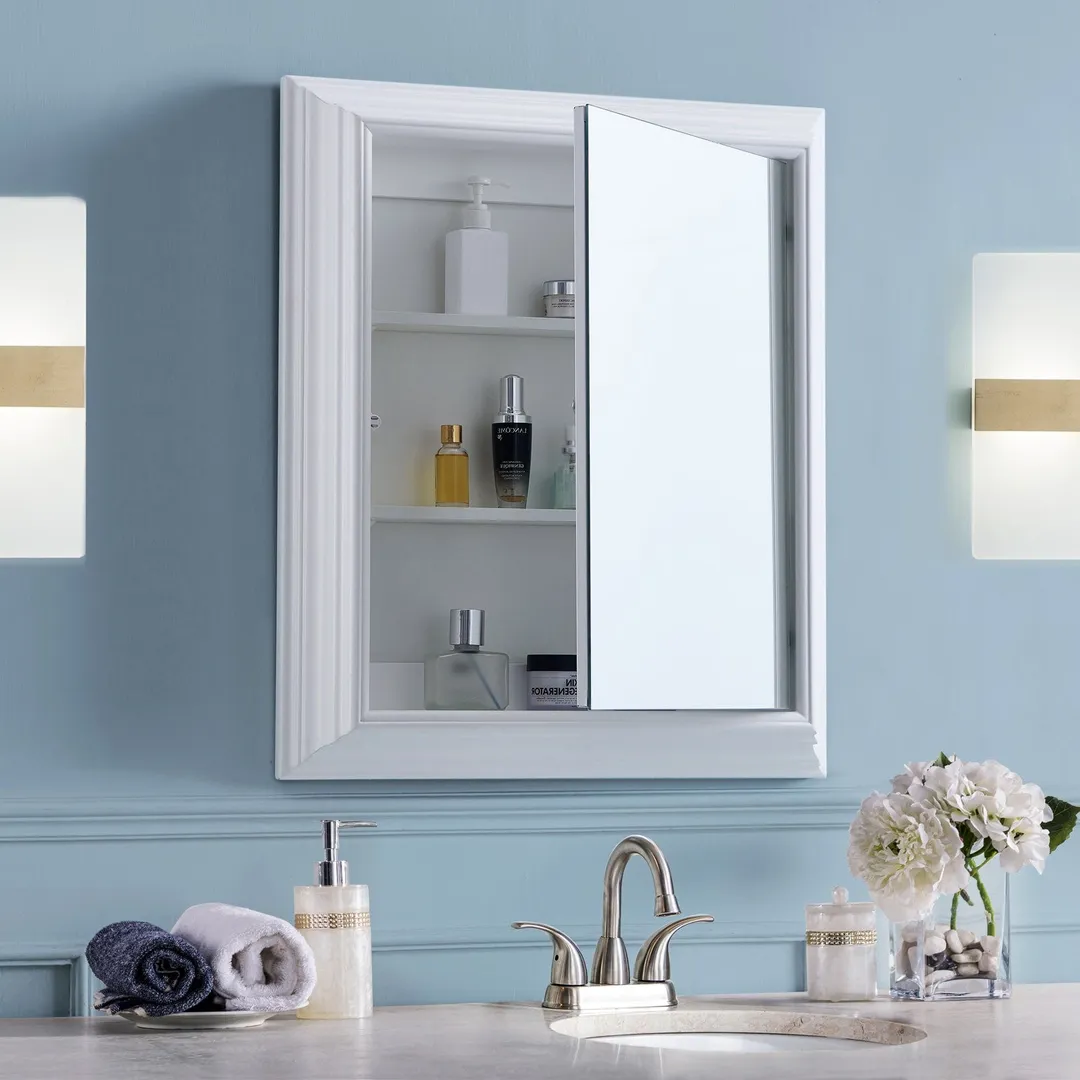allen + roth 22.5-in x 27.5-in Fog Free Surface Mount White Mirrored Soft Close Medicine Cabinet, photo 13 of 14