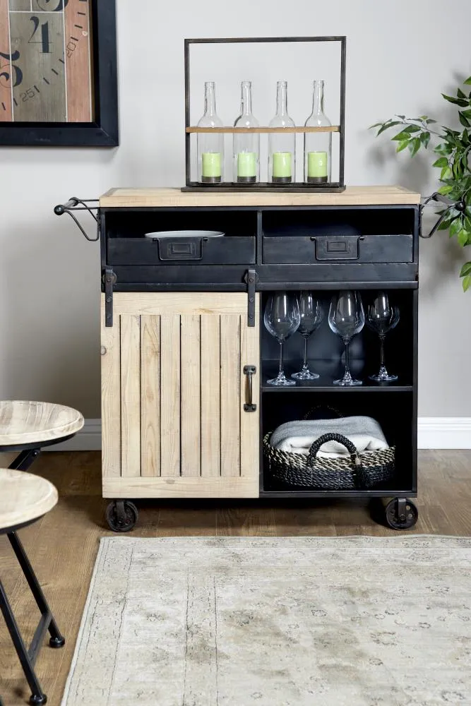 Grayson Lane Black Metal Base with Wood Top Rolling Kitchen Cart (41-in x 16-in x 34-in), photo 2 of 4