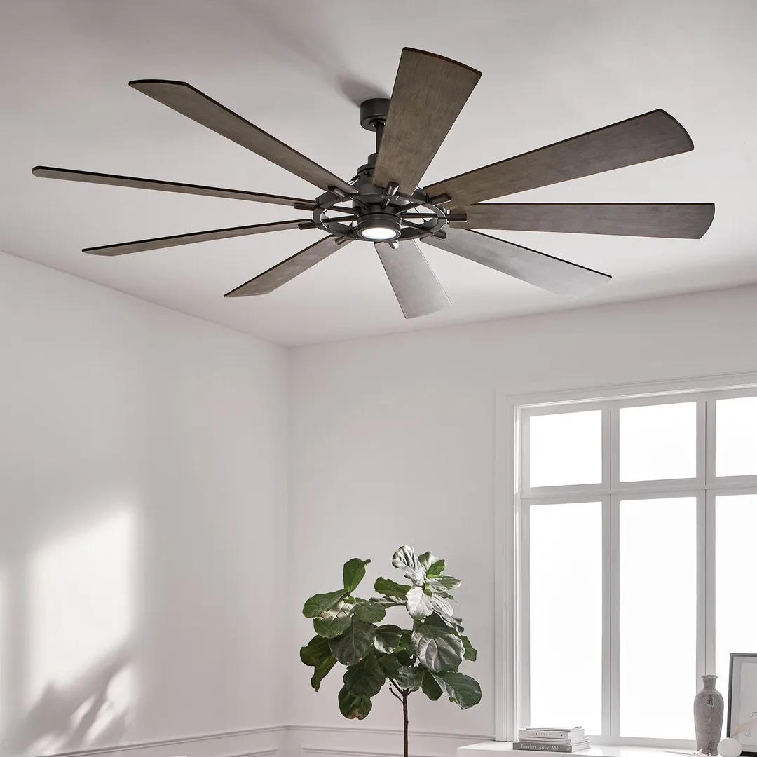 Kichler Gentry XL 85-in Anvil Iron LED Indoor/Outdoor Ceiling Fan with Light Kit (9-Blade), photo 4 of 11