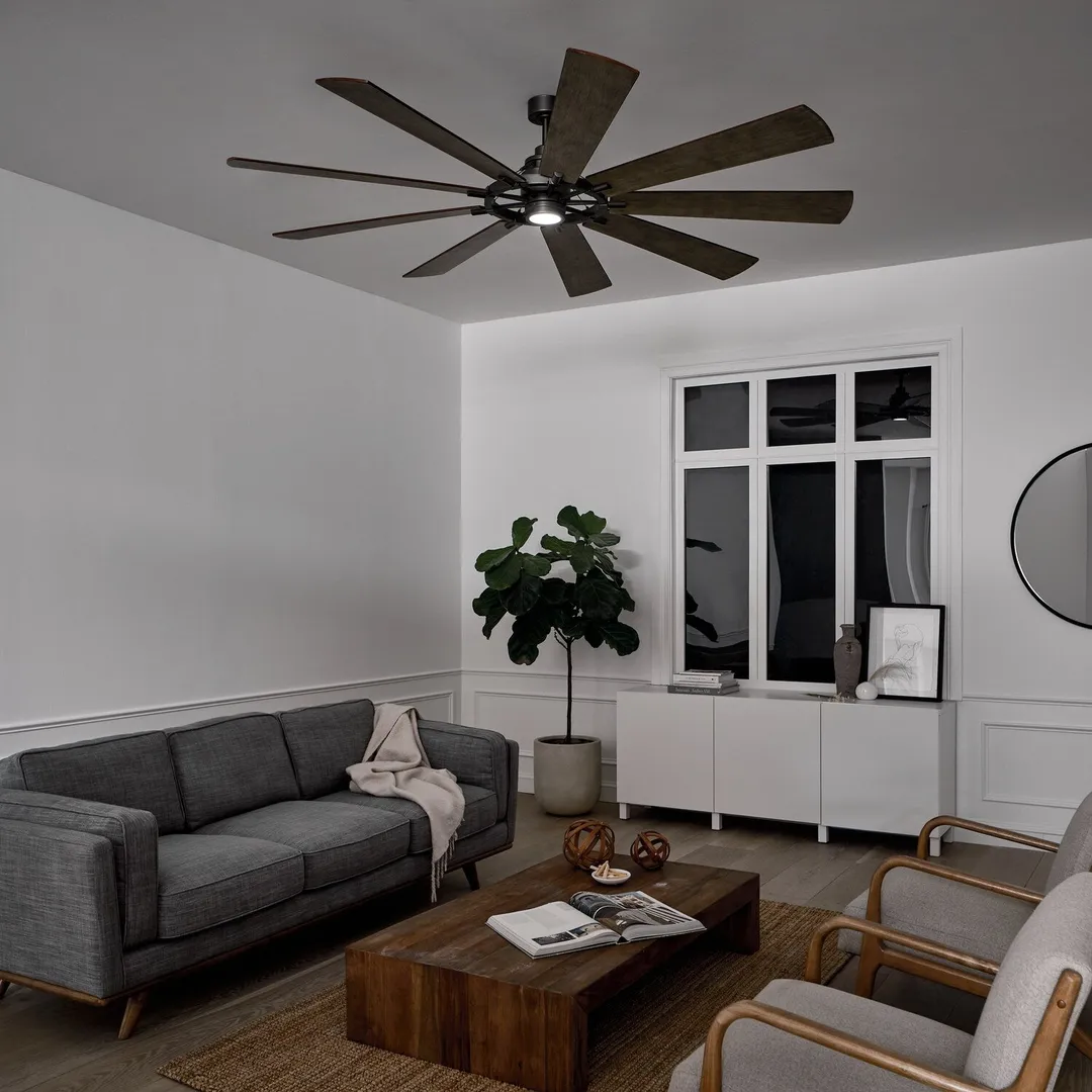 Kichler Gentry XL 85-in Anvil Iron LED Indoor/Outdoor Ceiling Fan with Light Kit (9-Blade), photo 8 of 11