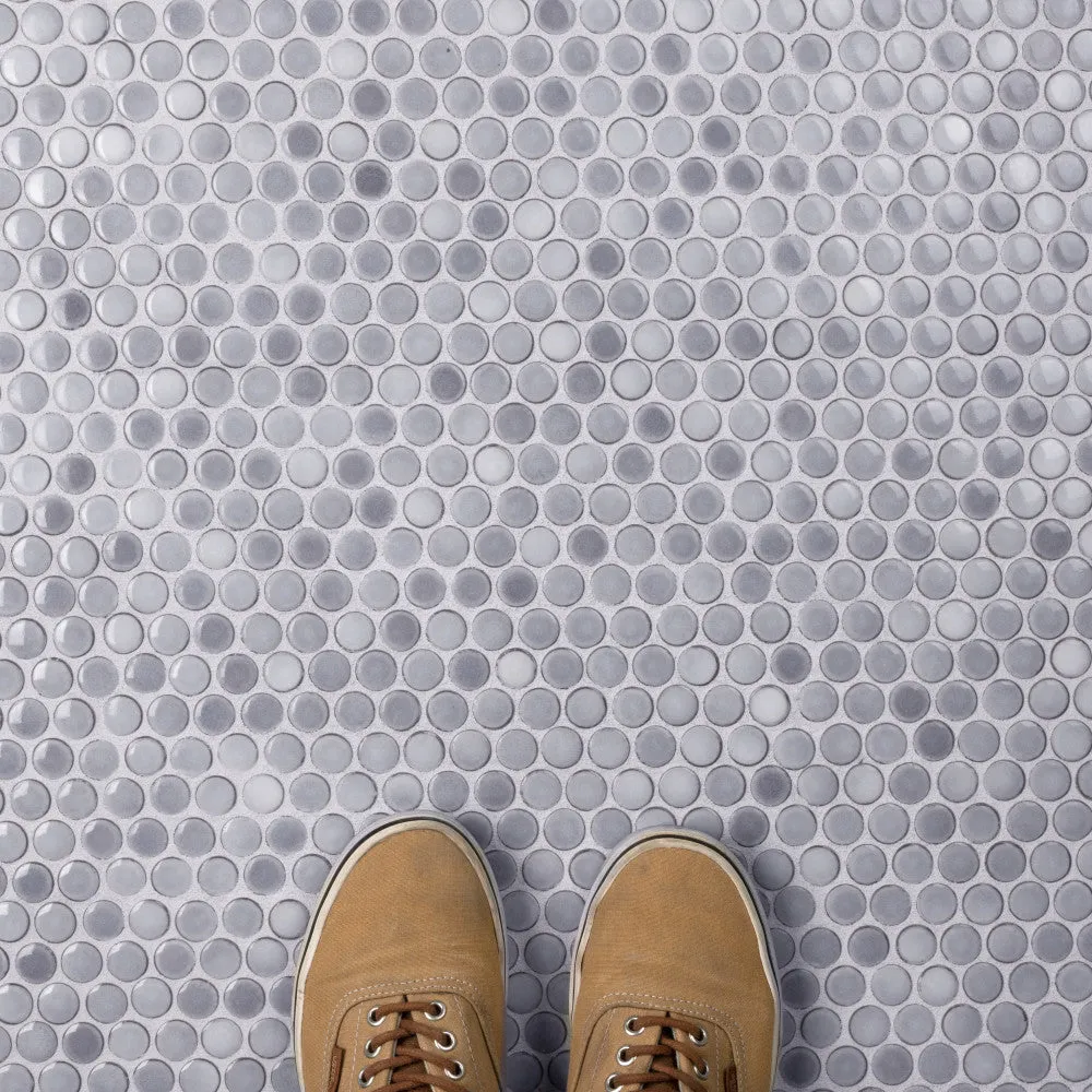 Merola Tile Hudson Penny Round Grey Eye 12 in. x 12 in. Porcelain Mosaic Tile, photo 4 of 8