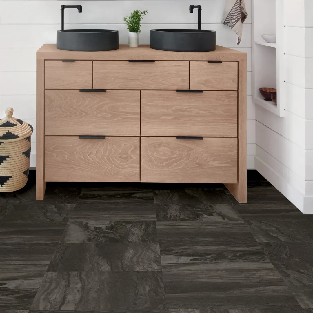 FloorPops Black 12-in x 12-in Water Resistant Peel and Stick Vinyl Tile Flooring (20-sq ft), photo 5 of 8