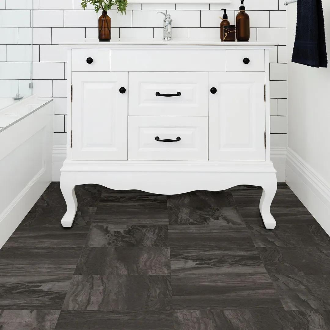 FloorPops Black 12-in x 12-in Water Resistant Peel and Stick Vinyl Tile Flooring (20-sq ft), photo 4 of 8
