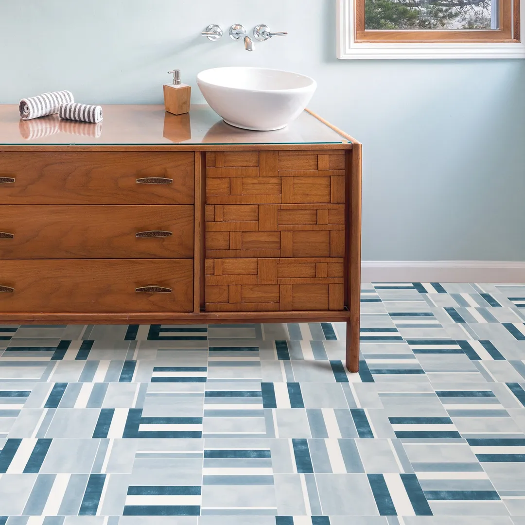FloorPops Blue 12-in x 12-in Water-Resistant Peel-and-Stick Vinyl Tile Flooring, 20-sq ft Carton, photo 5 of 8