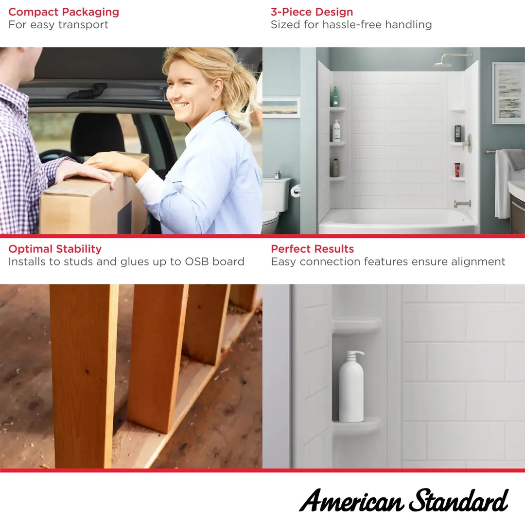 American Standard Ovation Curve 60 in. W x 60 in. H 3-Piece Glue-Up Alcove Tub Surrounds, Arctic White, photo 7 of 8